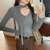 Early Autumn Chic Around The Neck With Wool Long-Sleeved T-Shirt Commuting New Unique Super-Looking Top