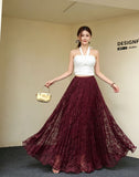 Oceanish Light Lace Half-Dress Girl Gentle Organ Folded Dress A-Character Skirt Hanging Skirt