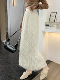 Tassel Open Fork Half-Dress Woman Autumn And Winter French Style Loose High-Waisted Waist-Waisted Thin Word Straight Skirt Temperament Long Skirt