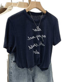 Lyselle Tiansi Fashion Letter Print Loose Round-Neck Short-Sleeved T-Shirt Women's Commuting Summer New Front Shoulder