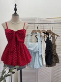 Real Shooting Wave Point Sling Sling Vest With Chest Cushion Wearing Rope Strapted Bow Skirt Swollen Belly Thin Sleeveless Top 9357