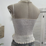 Picts Babes Sling Vest Female Feather Splicing Lace Nails Lily With Chest Pads Short Top 9296
