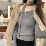 Black Neck With Knitted Bottom Shirt Women's Autumn And Winter New Super Good-Looking Open Shoulder Sweater Slanted Shoulder