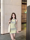 Spice Girls Striped Knitted Vest Dress Women's Summer Tight-Colored Short Skirts Show Body Bagged And Hip Skirt