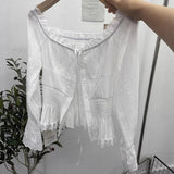 A Real Shot Shoulder Lace Side With Bow Shirt Tight To Take A Short Long-Sleeved Open Shirt 9662