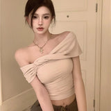 Apricot-Slender Shoulder Short-Sleeved T-Shirt For Women's Summer 2025 New Stew Bm Hottie Sexy Short Top