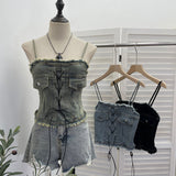 Millennial Babes Vintage Cowboy Sling Girl Short Sexy Waistcoat With Sleeveless Top 2850