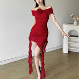 2025 New Pure Desire To Pry People Lotus Leaves Side Splicing Dress Niche Folds Thin Hottie Short Dress Summer