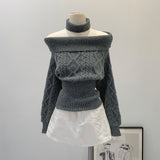 Lazy Shoulder-To-Shoulder-To-Shoulder Knitted Shirt Female Autumn Commute New Korean Atmosphere Feeling Lazy Blouse