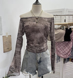 Real Shooting Two Sets Of Sexy Shoulder Single-Layer Thin Mesh Yarn Short T-Shirt + Inner Brat With Chest Pads To Wipe The Chest Vest 8095