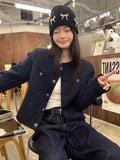 Tibetan Blue French Loose Feeling Small Fragrant Coat 2025 Autumn Design Sense Single Buckle Temperament Short Top