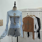 Real Shooting Heavy Industry Design Sense Cross Rivet Water Drill Waste Soil Horn Sleeve Double Mesh Yarn Trinket 2706