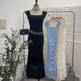 Real Shoot ñÞÖåÍø ¶ÖåÍø Side-Shoulder Vest Dress With Hip Slimming Long Dress With Inner Lining 8831