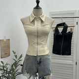Real Shot With Chest Pad Hanging Neck Sling Vest Babes Design Pu Skin Tight Short Sleeveless Top Woman 1359