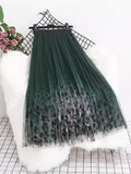 Leopard Print Mesh Dress 2025 Autumn And Winter New High-Rise Thin 100-Fold Skirt Mid-Length Skirt Burst Skirt