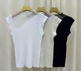 French Translucent Black Knitwear Short-Sleeved Knitted Shirt Female Senior Sleeveless Ice Blouse Thin