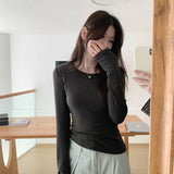 European T-Shirt Solid Color Slim Long-Sleeved T-Shirt Woman 2025 New Thin Air Ins On The Bottom Of The Top