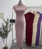 Ceclent Unique Dress With Thin Folds And Hips High-Collar After The Opening Of The Fork Dress 8858