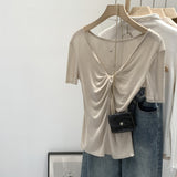Lyselle Silk Wool Twisting V-Neck Short-Sleeved T-Shirt For Women Wear A New Beautiful Repair Bodysuit In Summer