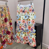 Net Yarn Heavy Industry Three-Dimensional Flower Skirt Fashion Personality A-Shaped Skirt
