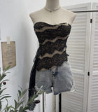 Real Shot Lace Lace With Bra Tempo Vest With Chest Cushion Anti-Slip Slipless Short Sleeveless Top 23667