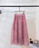 Sweet Heavy Industry Network Saupong Cake Skirt Apricot-Color Lotus Side Layer Feeling Half-Body Skirt Autumn And Winter Horny Fairy Dress