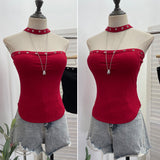 Real Shooting Hottie Hanging Neck Out Shoulder Vest Sexy Body Hollow Strap Bare Back Short Thoracic Top 6606
