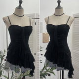 Real Shoot Sweet Spice Girls Irregular Lotus Side With Chest Pad Sling Vest Sexy Lace Sleeveless Top 1139