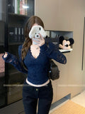 Light-Cooked Wind Sexy V-Neck Lace Hollow Bottoming Shirt Woman 2026 Spring And Autumn Hong Kong Hottie Repair Long-Sleeved Tops