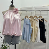 Real Shooting French Gold Wind Hanging Shoulder Waistcoat Woman Design Feel Sleeveless Bud Top Loose Shirt 1170