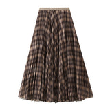 2025 Autumn Curry Lattice Half-Dress Woman Senior Sense A Word High Swing High Waist Thin Crobow Mid-Long Skirt