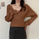 Inside The Bottom Knitted Shirt Long Sleeve 2026 Spring New Women's Design Sense Of Niche Fake Two Short Tops