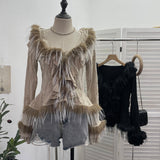Real Shooting Waste Soil Wind Irregular Wood Ear Trumin Knitting To Make Old Hole Splicing Hairy Blouse Hottie Cardigan 2987