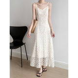 Temperament Apricot Color Lace Sling Dress Women 2025 Summer New High-End Sense Long Vest Dress