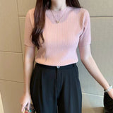 2026 Spring And Summer New Short-Sized Ice Cream Blouse Inside The Bottom Shirt Short-Sleeved Knitted Shirt Woman