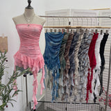 Real Shooting Hottie Sexy Shoulder Irregular Lotus Side Ribbon Bram Repair Print Sleeveless Top 1228