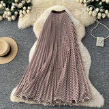 Striped Half-Dress Women 2026 New Tight Waist Hanging Long Skirt Wave Hem Swing 100 Folds Skirt