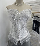 Real Shooting Retro Wave Point Splicing Lace Lace Bra Waist Sexy Short Sleeveless Hook Buckle Top 2825