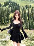 High-End Feeling Wearing Lace Splicing Slinging Dress Women's Summer 2025 New Early And Early Autumn Small Waist Short Skirt
