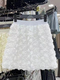 Korean Temperament White High-Waisted Three-Dimensional Rose Decorated With Feminine Short Skirt Sweet Age-Retraction A-Word Ass-Buffed Short Skirt
