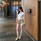Lyselle Tian Silk Wool Fried Street Unique Beautiful V-Neck Short-Sleeved T-Shirt For Girls Summer This Year's Popular Explosive Top