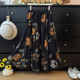 High-End Retro Print Mesh Splicing Half-Dress Dress Women Autumn 2025 High-Waist A Skirt On Both Sides Of The Big Swing Skirt