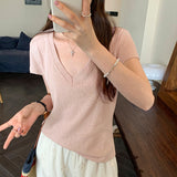 Dopamine Super-Good-Looking Purple Loose Thin V-Neck Short-Sleeved T-Shirt For Women 2025 Unique Beautiful T-Shirt