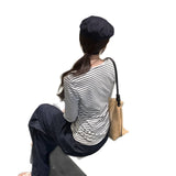 Lyselle Tiansi Small Design Striped Mid-Sleeved T-Shirt For Women's Summer Single Wear High-End Chic Chic Top