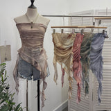 Tie Dyed Lotus Leaf Edge Mesh Shaft Irregular Ribbon Thin Belt Wrapped Bra Vest Top 9956