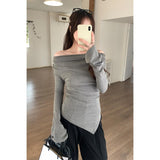 2026 New Year's Red Design Sense Niche Folds Irregularly Led Long-Sleeved T-Shirts For Women's New Bottoming Shirts