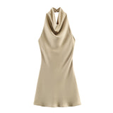 2025 Summer New Female Fashion Sexy Hot Girl Silk Lily Hanging Neck Dress 8741074