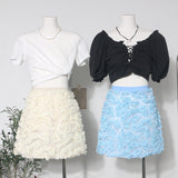 Three-Dimensional Flower Mesh Squins Tight Waist Half-Dress Women's Summer New A-B-Pack Hip Short Skirt 9103
