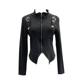 Real Shooting Irregular Zipper Collar Short Small Coat With Long Sleeves And Bottom Shirt 2680