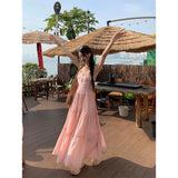 French Gentle Pink Cake Dress Women's Summer Bohemian Holiday Wind Folded Tunic Sling Skirt